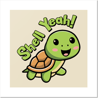 Shell Yeah! Cute Kawaii Turtle Cartoon Posters and Art